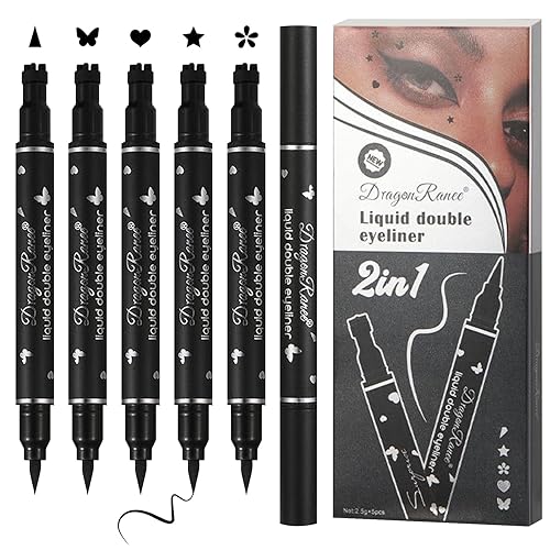 5PCS Black Liquid Eyeliner Stamps Set,Double-side Winged Eyeliner Stencil Pen,Waterproof Long Lasting Eye Liners Stamp Eyeliner Pencil Tattoo Makeup Beauty & Personal Care WENJLYJ