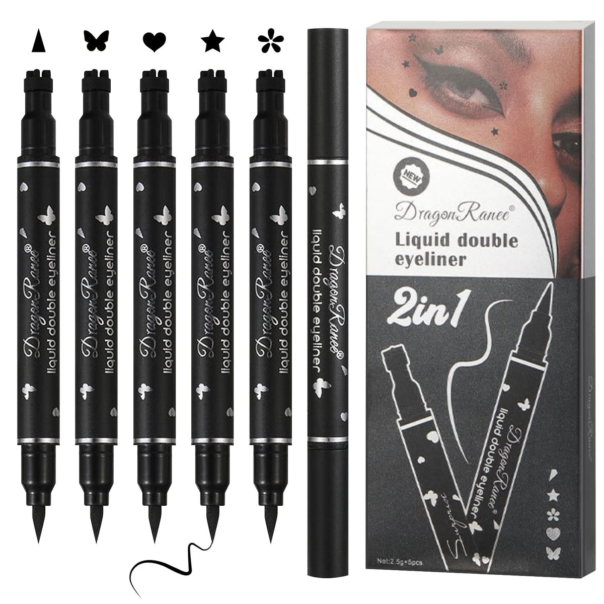 5PCS Black Liquid Eyeliner Stamps Set,Double-side Winged Eyeliner Stencil Pen,Waterproof Long Lasting Eye Liners Stamp Eyeliner Pencil Tattoo Makeup Beauty & Personal Care WENJLYJ