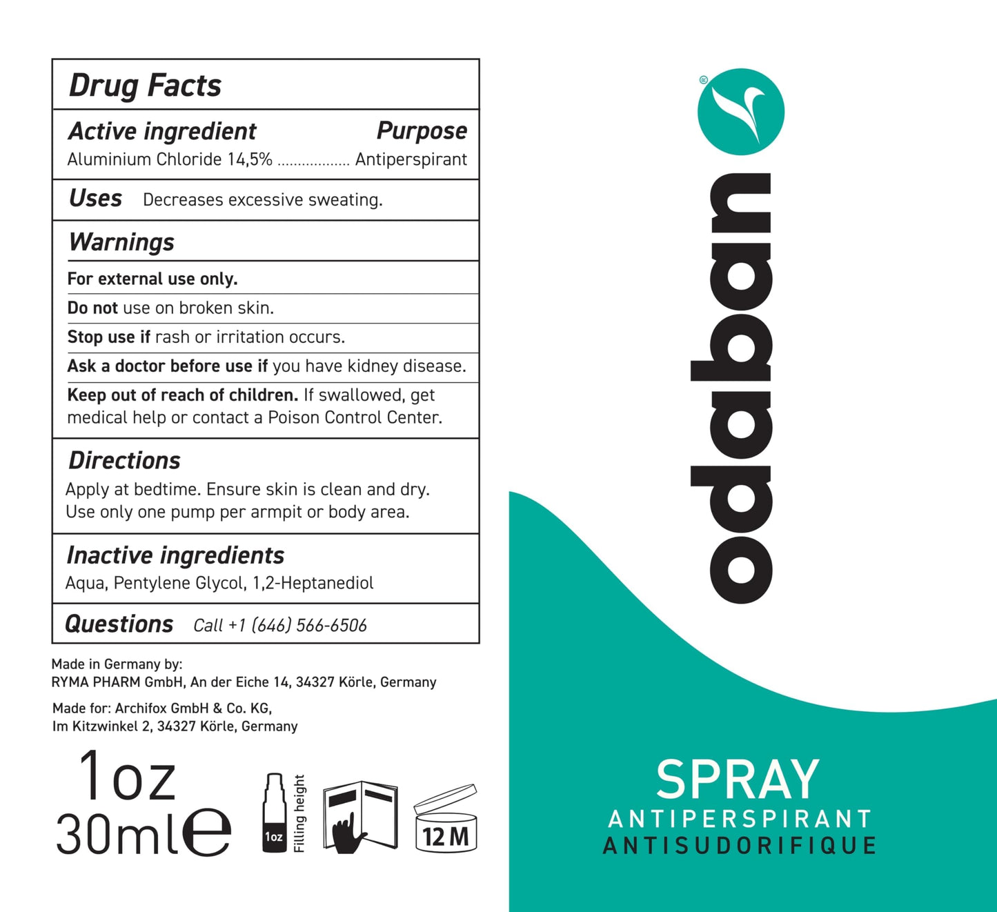 odaban antiperspirant deodorant, clinical strenght & protection, hyperhidrosis, deodorant for men & women for excissive sweating, fragrance-free 2x1oz Beauty and Personal Care ODABAN ANTIPERPSPIRANT