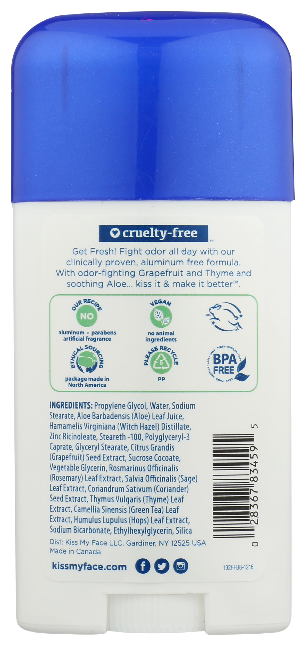 Kiss My Face Active Life Fragrance Free Deodorant - Aluminum Free Deodorant For Women And Men - With Added Grapefruit Seed Extract, Rosemary And Sage Beauty and Personal Care Kiss My Face