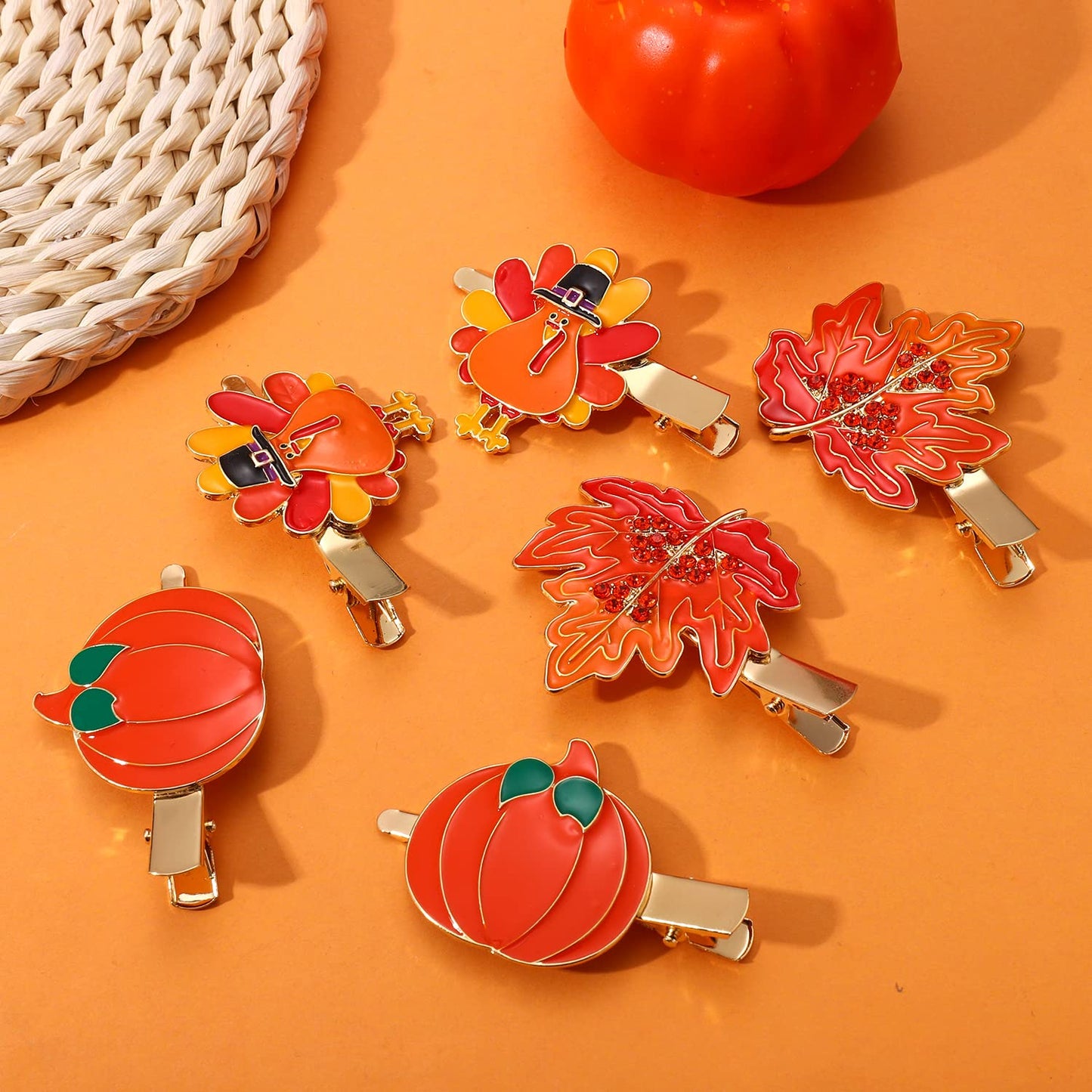 HZEYN 6 Pack Thanksgiving Hair Clip Fall Pumpkin Maple Leaf Turkey Hair Clips for Women Autumn Fall Hair Barrette Accessory Holiday Gifts Beauty & Personal Care HZEYN
