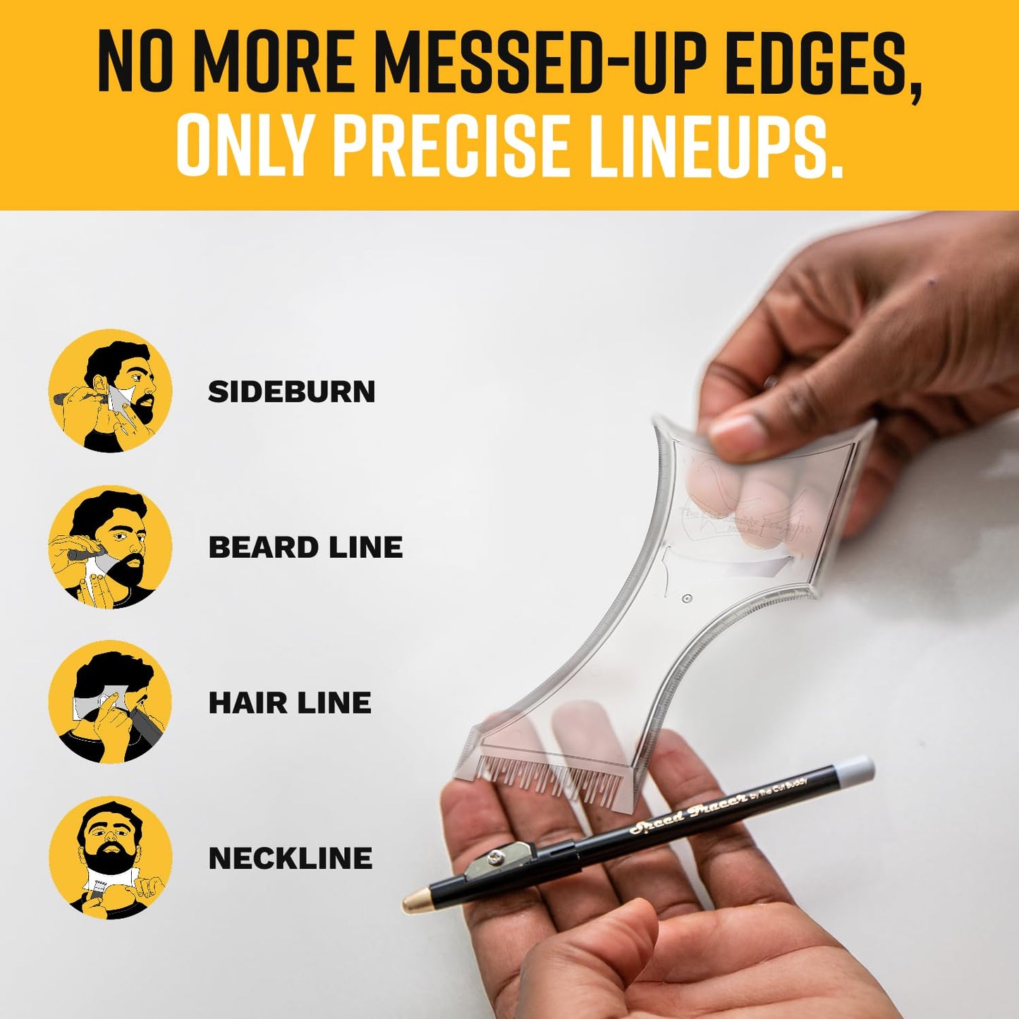 The Cut Buddy PLUS Beard Shaping Tool, Clear Template with Built-in Comb and Bonus Pencil, Ideal for Hairline, Beard, and Mustache Trimming Beauty and Personal Care The Cut Buddy
