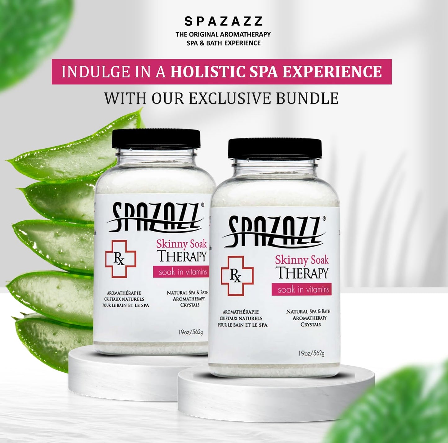 Spazazz RX Skinny Soak Therapy Natural Spa & Bath Salt Aromatherapy Crystals - 2 Pack 19oz Skinny Soak Magnesium Salt Crystals - Spa Essentials Beauty and Personal Care Spazazz