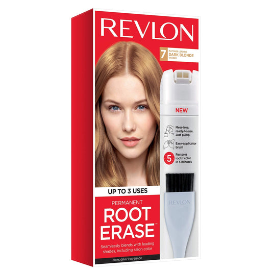 Permanent Hair Color by Revlon, Permanent Hair Dye, At-Home Root Ease with Applicator Brush for Multiple Use, 100% Gray Coverage, Dark Blonde (7), 3.2 Beauty & Personal Care REVLON