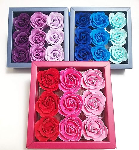 3 Boxes (27 Pcs Total) of Flora Scented Rose Flower Bath Soap, Plant Essential Oil Rose Soap in Gift Box, Gift Beauty & Personal Care CleveAid