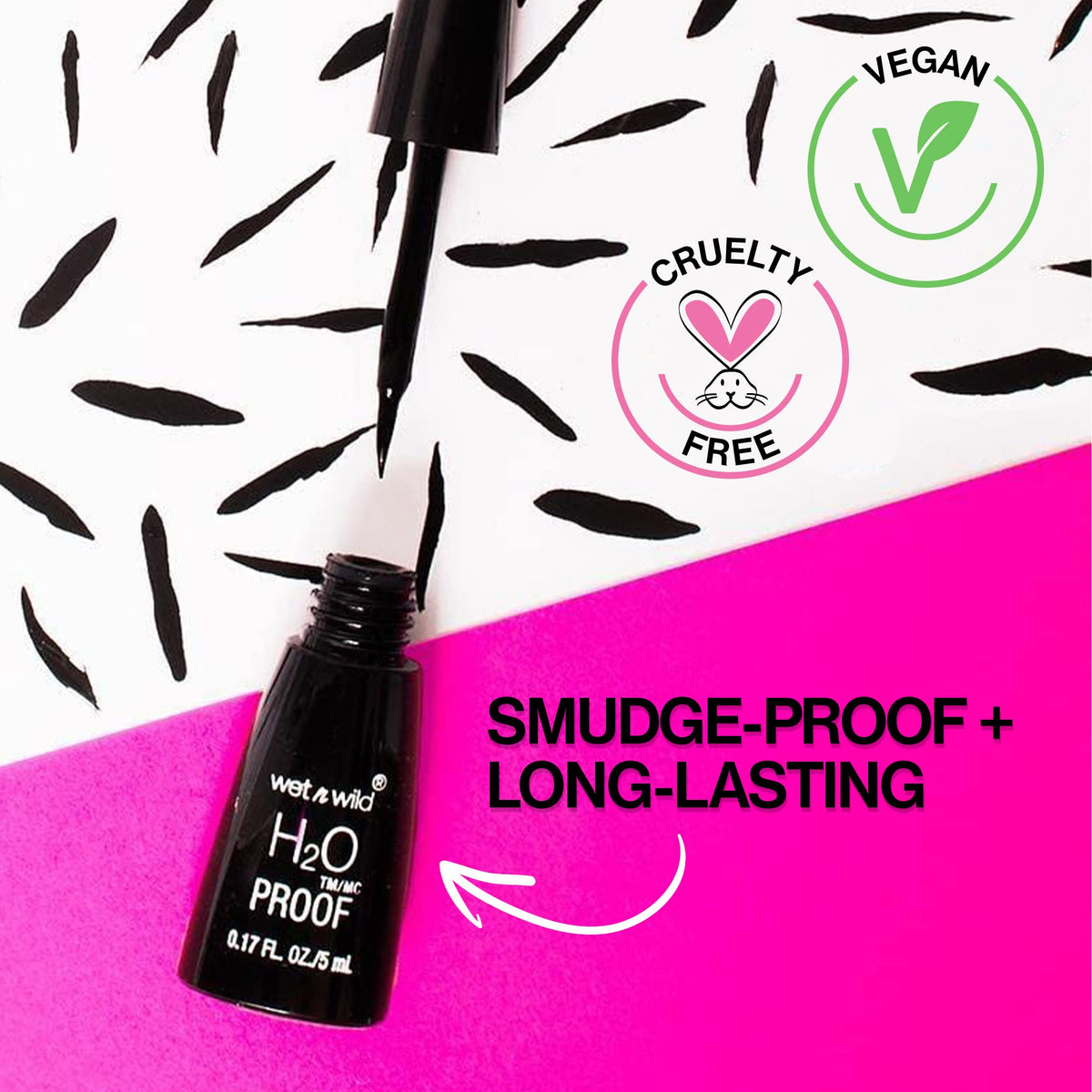 wet n wild H2O Proof Liquid Eyeliner, Waterproof & Smudge-Proof, Long-Lasting Definition, Precise Brush Applicator, Cruelty-Free - Black Beauty & Personal Care wet n wild