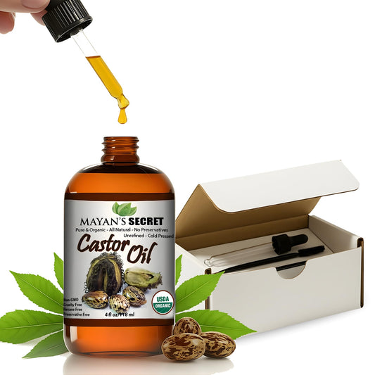 Mayan's Secret - Pure Cold-Pressed Castor Oil Organic Hexane-Free Unrefined 4 fl oz Glass Bottle - Natural Castor Oil for Hair Growth, Eyelashes Beauty & Personal Care Mayan's Secret