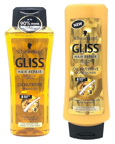 Gliss Hair Repair - Oil Nutritive for Hair Prone to Split Ends - Shampoo & Conditioner Set - Net Wt. 13.6 FL OZ (400 mL) Per Bottle - One Set Beauty & Personal Care GLISS
