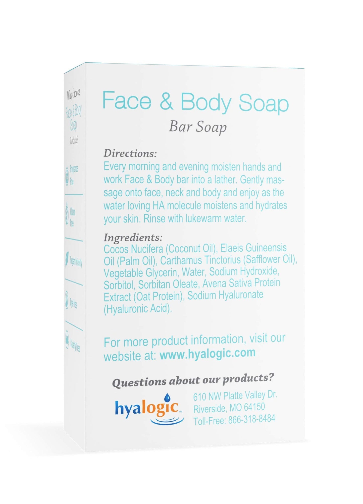 Hyalogic Face & Body Cleansing Bar Soap 4oz - Hydrating Hyaluronic Acid Cleanser - Fragrance Free, Non-Irritating, Vegan Friendly HA Beauty & Personal Care Hyalogic