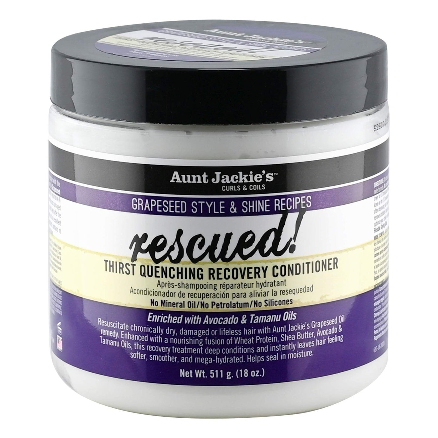 Aunt Jackie's Grapeseed Style and Shine Recipes Rescued Thirst Quenching Hair Recovery Conditioner Repair Treatment, Seals in Moisture, 18 oz Beauty & Personal Care Aunt Jackie's
