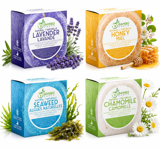Solid Shampoo Bar And Conditioner Effect Hair Soap - 4 Pack 100% Organic Shampoo Bars For Hair With All Natural Plant Based Essential Oils And Eco Beauty & Personal Care BAMBOEARTH