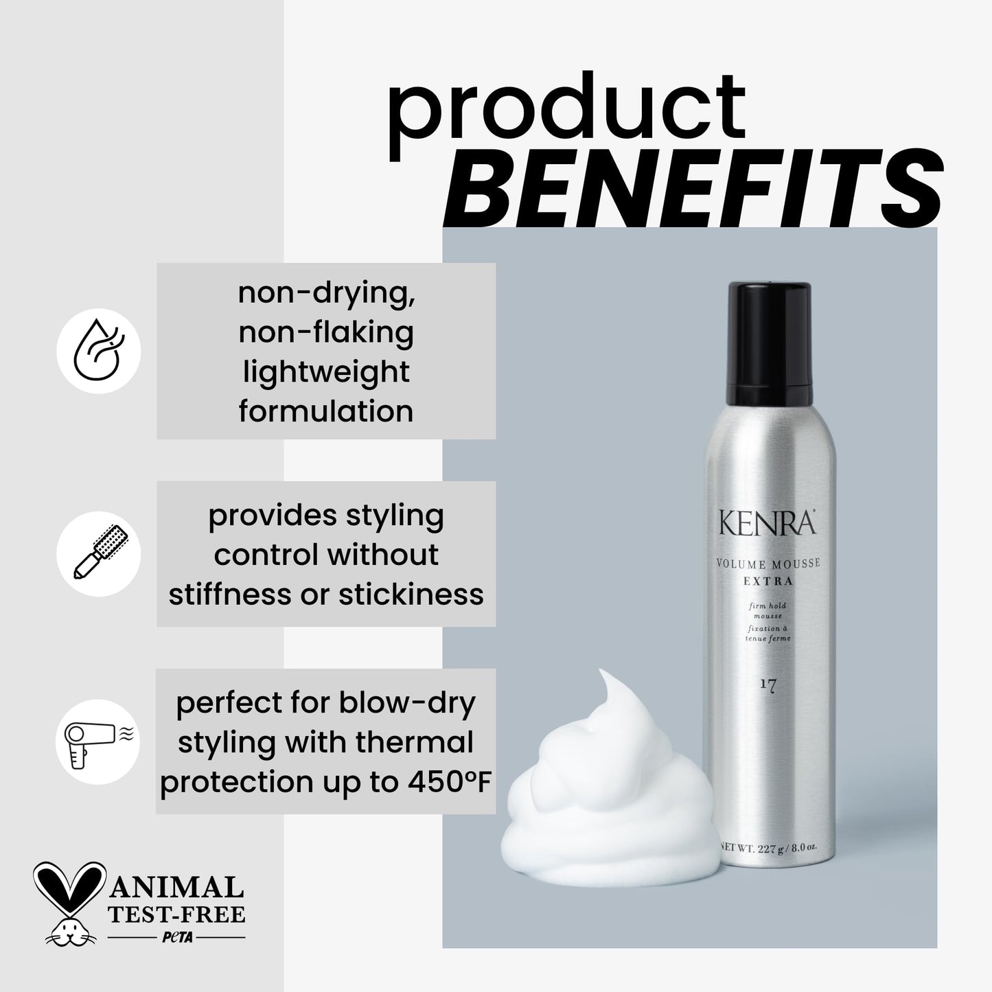 Kenra Volume Mousse Extra 17 | Firm Hold Mousse | Alcohol Free | Non-drying, Non-flaking Lightweight Formula | Tames Frizz & Conditions |Thermal Beauty & Personal Care Kenra
