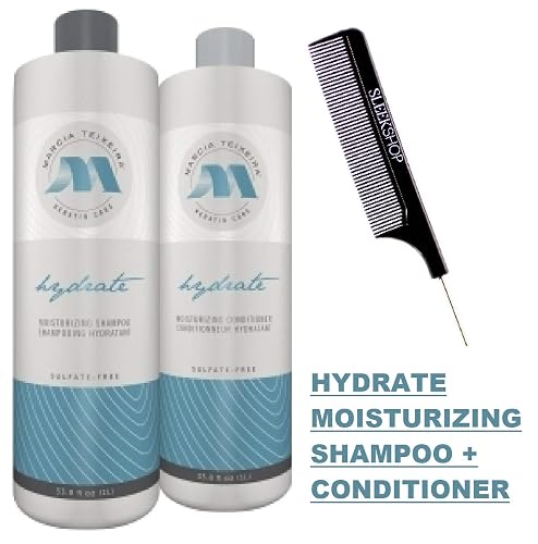 Marcia Teixeira Keratin Care Hydrate MOISTURIZING Shampoo & Conditioner DUO SET, Sulfate-Free for Normal to Dry Hair (w/Sleek Comb) Moisture Hydrating Beauty & Personal Care Marcia Teixeira