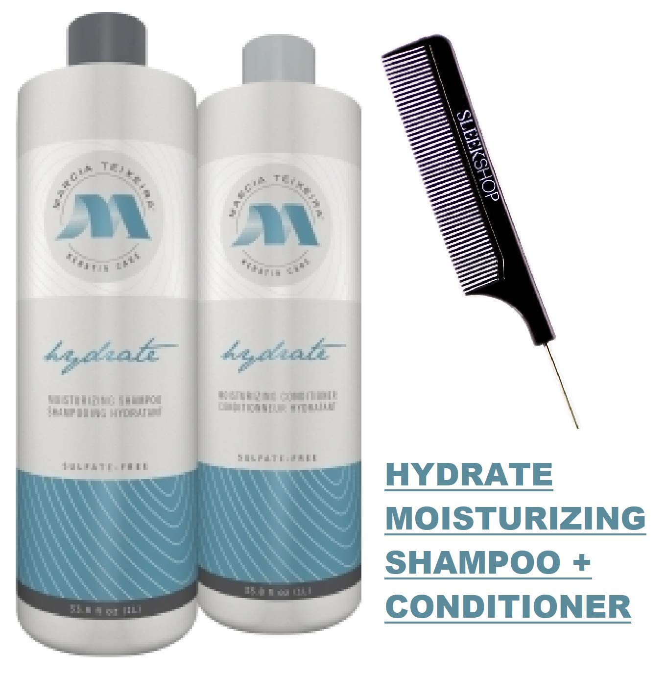 Marcia Teixeira Keratin Care Hydrate MOISTURIZING Shampoo & Conditioner DUO SET, Sulfate-Free for Normal to Dry Hair (w/Sleek Comb) Moisture Hydrating Beauty & Personal Care Marcia Teixeira