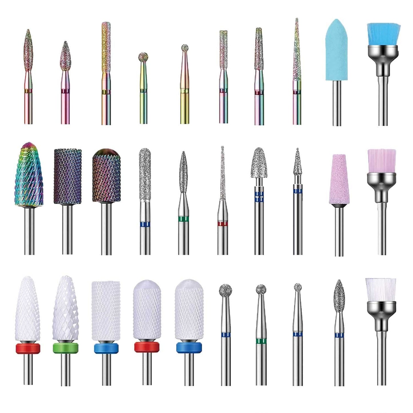 Nail Drill Bits Set, 3/32" Ceramic Tungsten Carbide Diamond Drill Kit,30Pcs Safety Professional Rotary Burrs Polish Nail File Bit for Acrylic Poly Beauty & Personal Care Bunhum