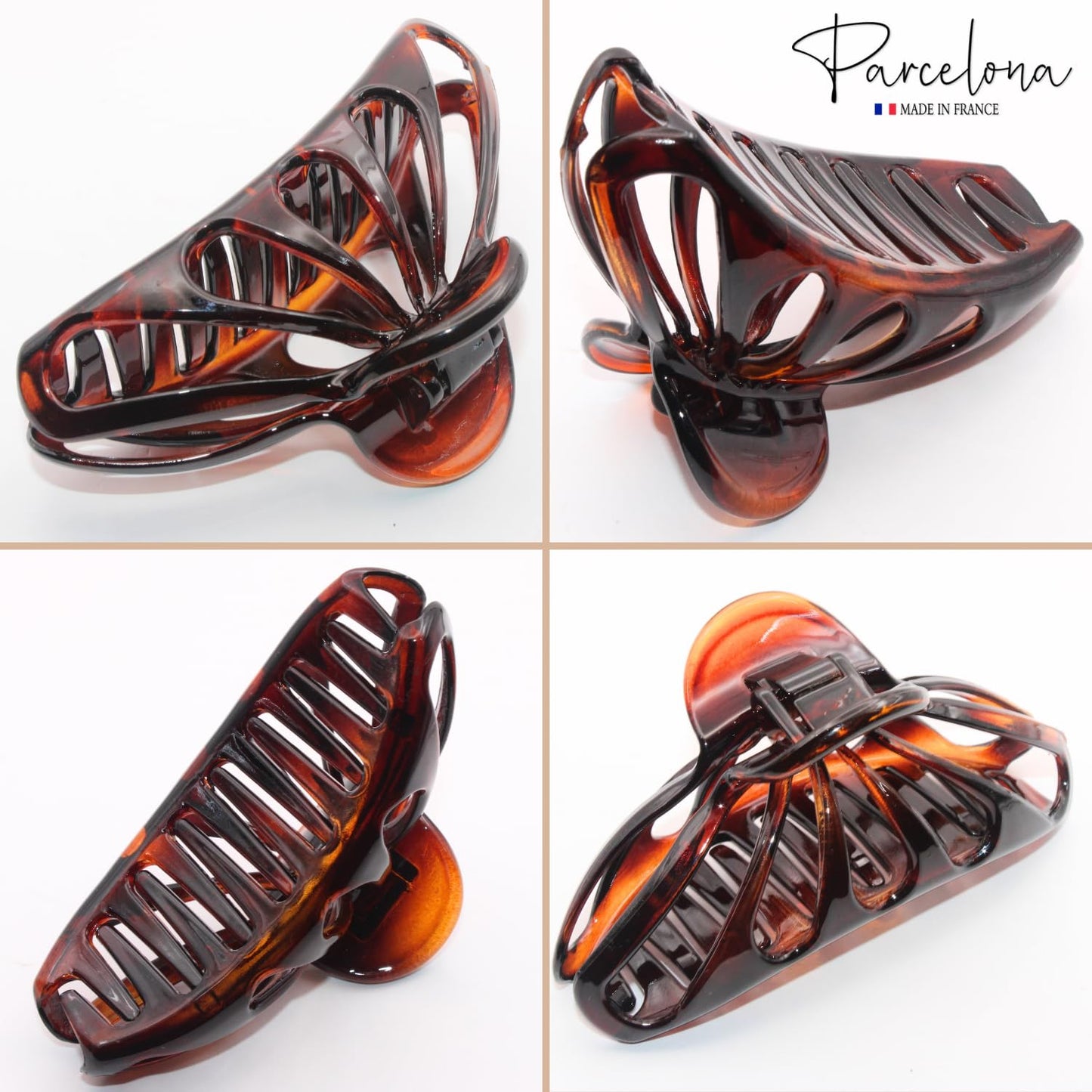 Parcelona French Large Raindrop 4" Celluloid No Slip Grip Durable Jaw Hair Claw Clip for Women and Girl, Made in France (Tortoise Shell) Beauty & Personal Care Parcelona