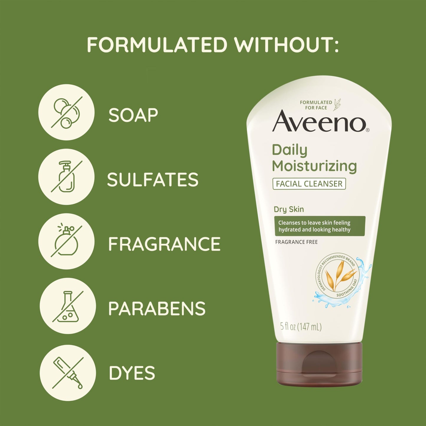 Aveeno Daily Moisturizing Facial Cleanser for Dry Skin, Hydrating Acne Face Wash with Soothing Oat for soft & Supple Skin, Free of Parabens, Sulfates Beauty & Personal Care Aveeno