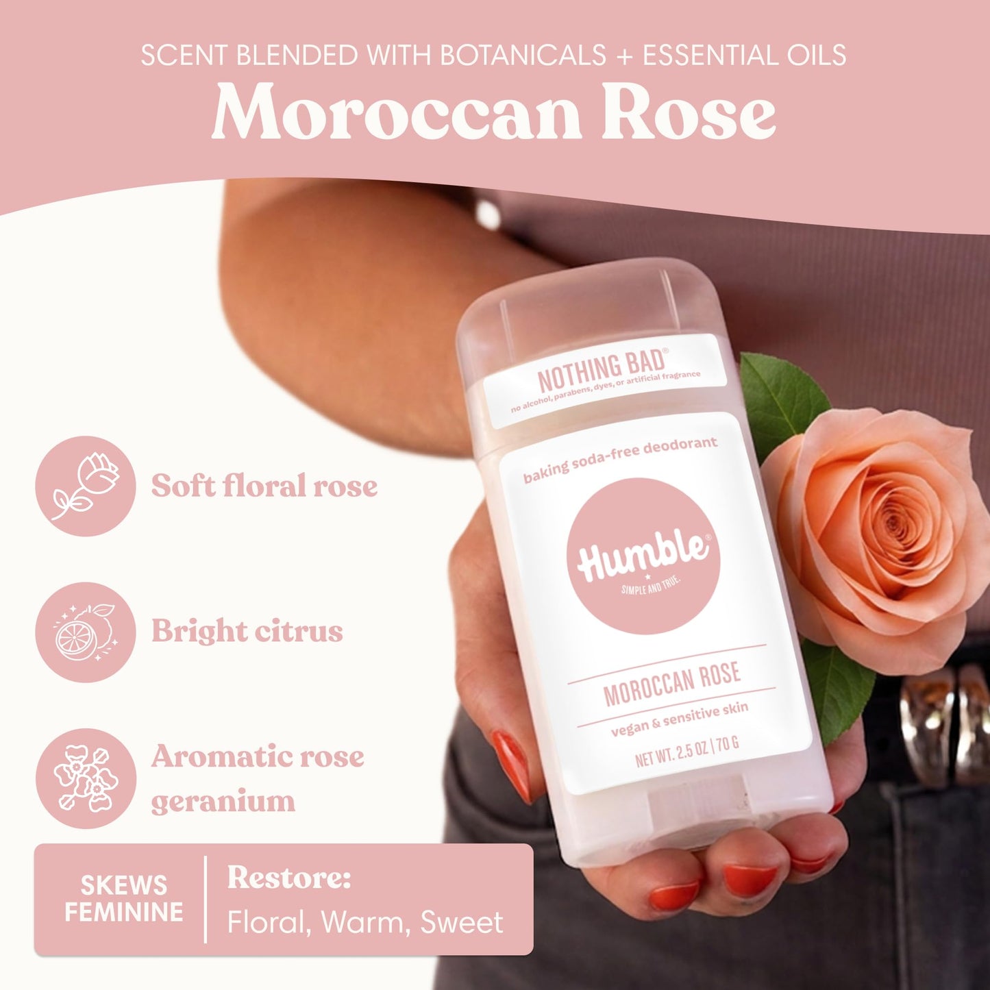 Humble Aluminum-Free Deodorant for Women & Men, Moroccan Rose - Baking Soda-Free Natural Deodorant Stick for Sensitive Skin with Essential Oils Beauty and Personal Care HUMBLE SIMPLE AND TRUE.