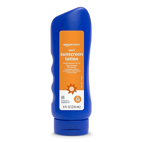 Amazon Basics Sport Sunscreen Lotion SPF 30, Water Resistant (80min), Formulated without Octinoxate & Oxybenzone, Broad Spectrum UVA/UVB Protection, 8 Beauty & Personal Care Amazon Brand - Solimo