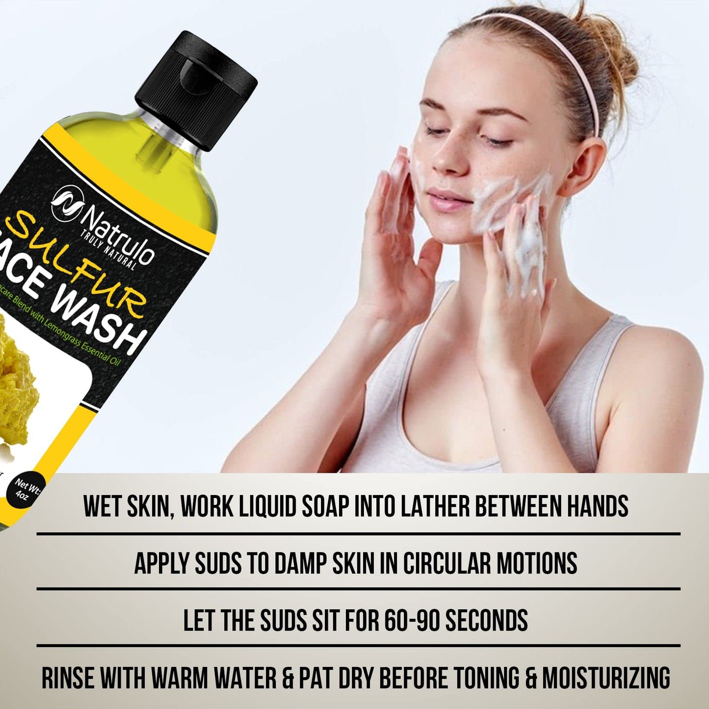Sulfur Face Wash for Acne - All Natural Sulfur Facial Cleanser for Oily Skin, Breakouts - Healing Skincare Blend with Lemongrass Essential Oil - 4oz Beauty & Personal Care Natrulo