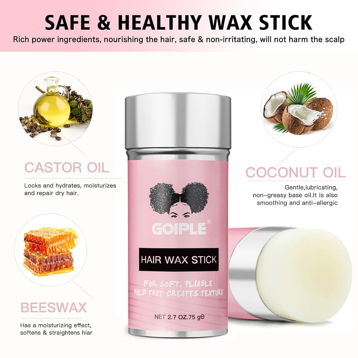 Goiple Hair Wax Stick - Long-Lasting, Smoothing & Slick Pomade Stick for Hair Wigs, Styling Waxes for Fly Away & Edge Frizz Hair, 2.7oz each Beauty & Personal Care Goiple