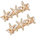 HINZIC 2Pcs 2.6inch Starfish Hair Clips Gold Crystal Rhinestone Pearl Hair Barrettes Sparkly Mermaid Seastar Halloween Christmas Wedding Prom Beauty & Personal Care HINZIC