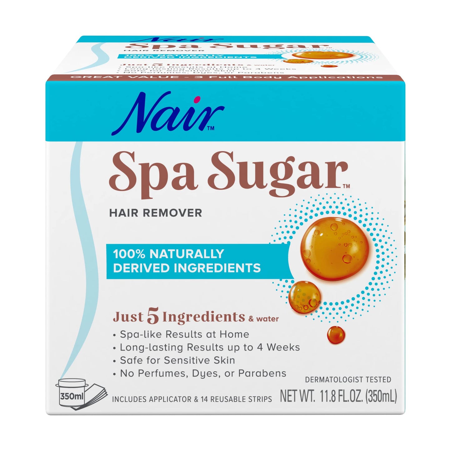 Nair Sugar Spa, Wax-Free Natural Sugaring Kit for Women - Body Hair Removal with Natural Ingredients for Legs, Underarms, and Bikini Area, 250mL Beauty and Personal Care Nair