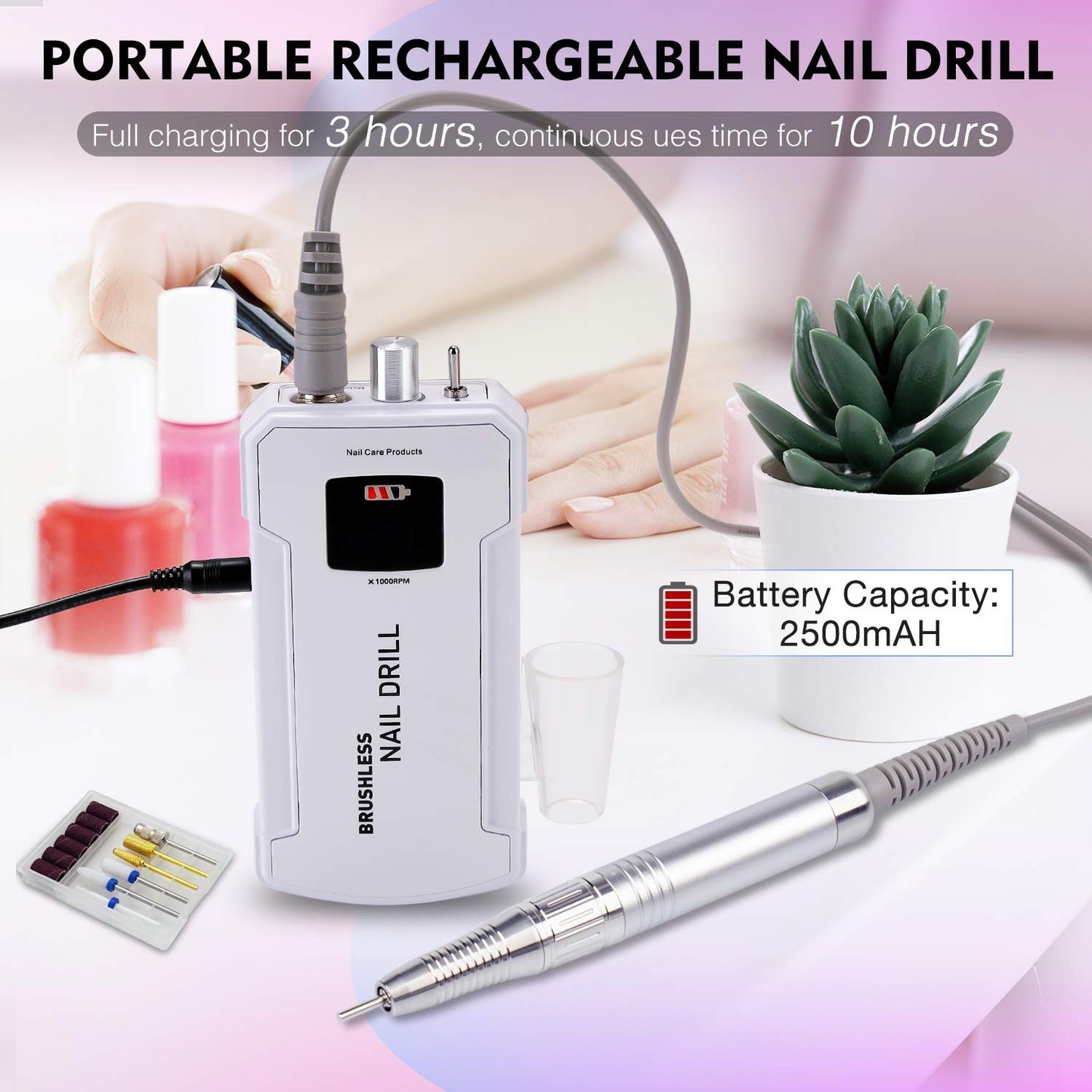 IMENE Professional Nail Drill Machine 35,000RPM – Portable Rechargeable Brushless E-File for Acrylic, Gel & Natural Nails (White) Beauty & Personal Care IMENE