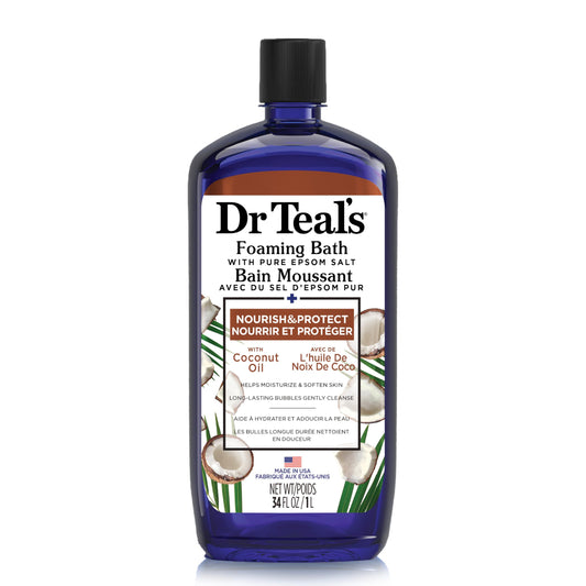 Dr. Teal's Coconut Oil Foaming Bath with Pure Epsom Salt (1 Bottle, 34 oz) - Essential Oils Nourish & Protect your Skin - Relieve Stress & Revitalize Beauty & Personal Care Dr Teal's