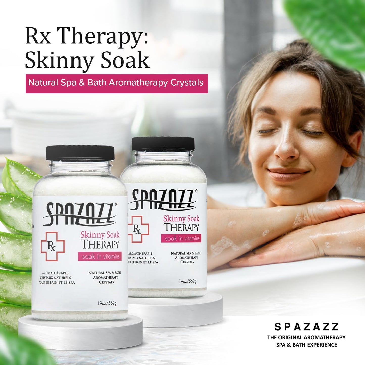 Spazazz RX Skinny Soak Therapy Natural Spa & Bath Salt Aromatherapy Crystals - 2 Pack 19oz Skinny Soak Magnesium Salt Crystals - Spa Essentials Beauty and Personal Care Spazazz