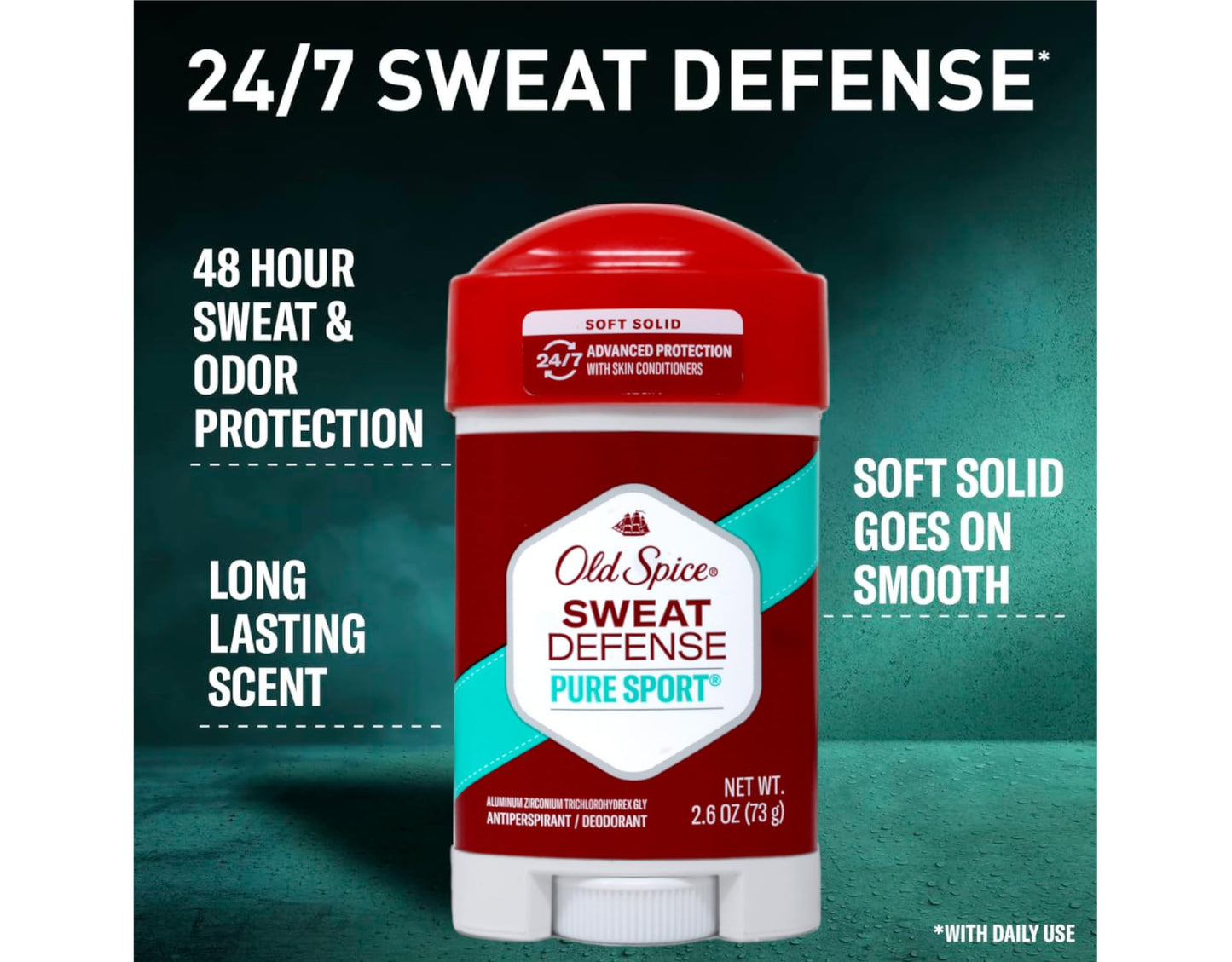 Old Spice Solid Sweat Defense Pure Sport Plus Deodorant, 2.6 Ounce - 12 per case Beauty and Personal Care Procter & Gamble