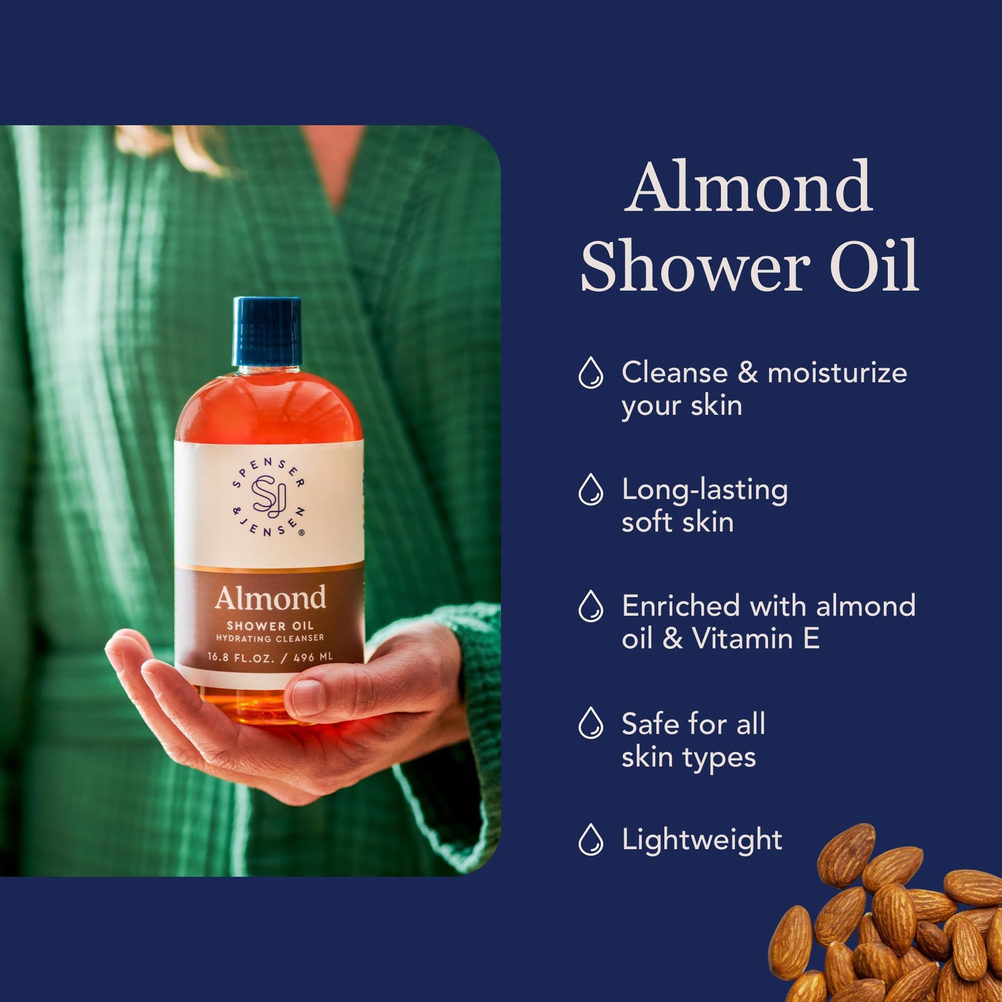 Spenser & Jensen Hydrating Almond Shower Oil - Body Wash for All Skin Types - Almond Oil Shower Gel for Women and Men - Rich in Vitamin E Oil Beauty & Personal Care Spenser & Jensen