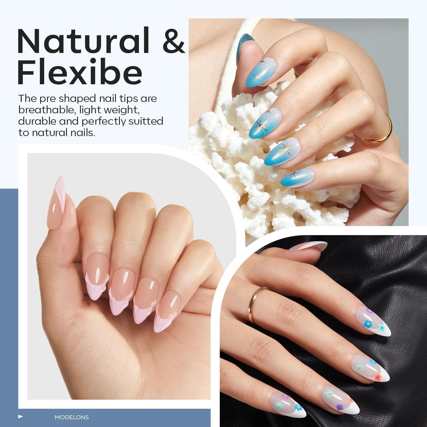modelones X Nail Gel Kit Medium Almond, 9-in-One Nail Glue with Mini UV Light 216Pcs 12Sizes Pre-Etched Press ons Fake Acrylic Extension Kit DIY Salon Beauty and Personal Care modelones