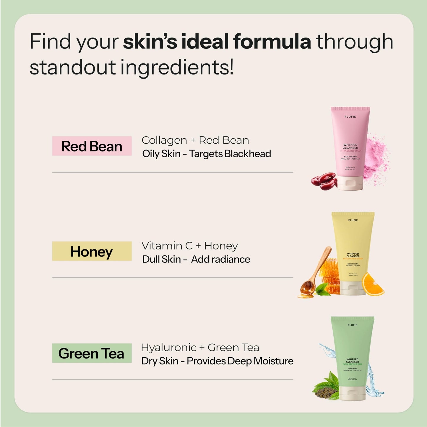 Flufie Whipped Facial Cleanser with Hyaluronic Acid & Green Tea - Deep Hydration & Gentle Pore Care - Dermatologist Tested, Anti-Aging, Korean Skin Beauty & Personal Care Flufie
