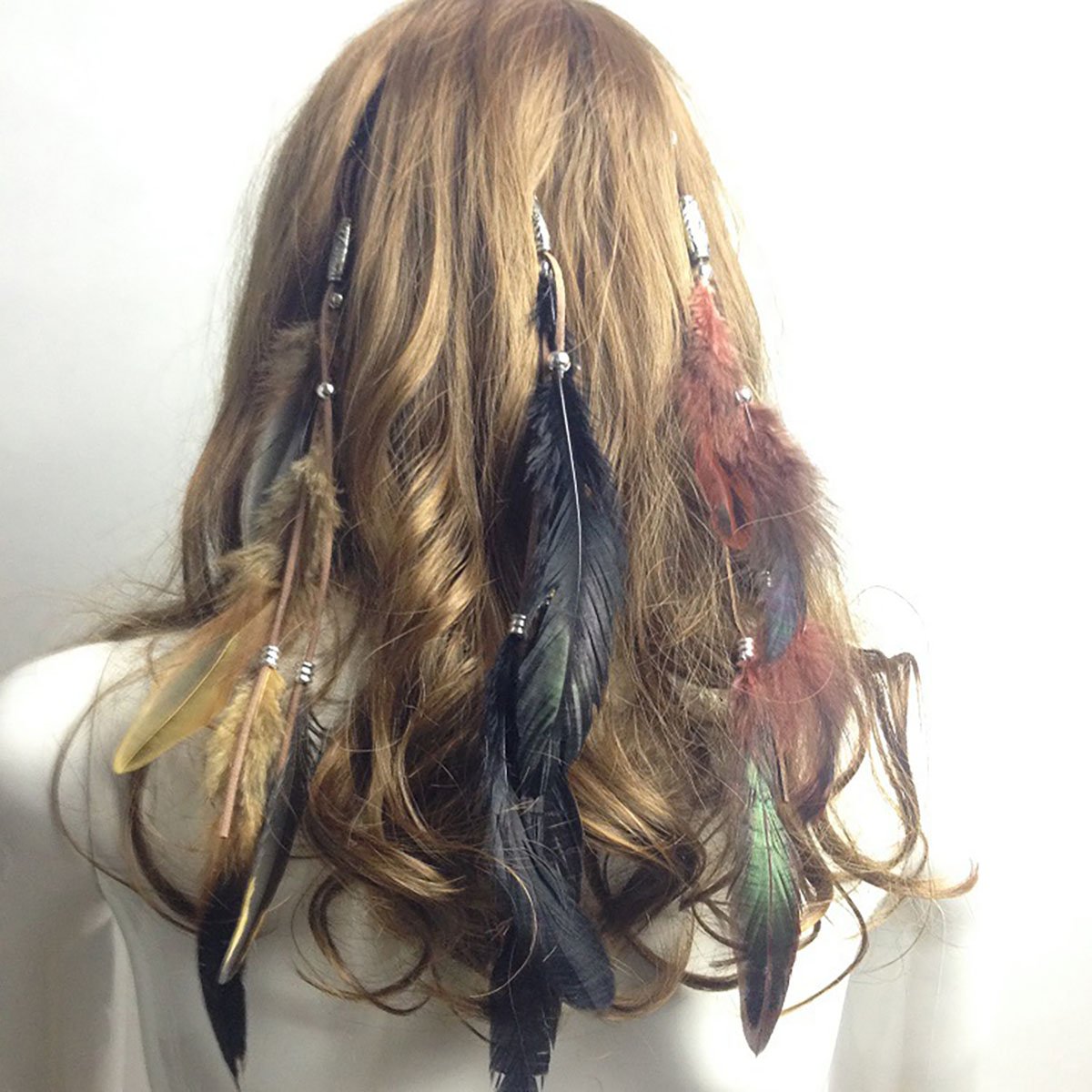 Set of 3 Handmade Boho Hippie Hair Extensions with Feather Clip Comb Headdress Hairpin DIY Accessories for Women Lady Beauty & Personal Care Fodattm
