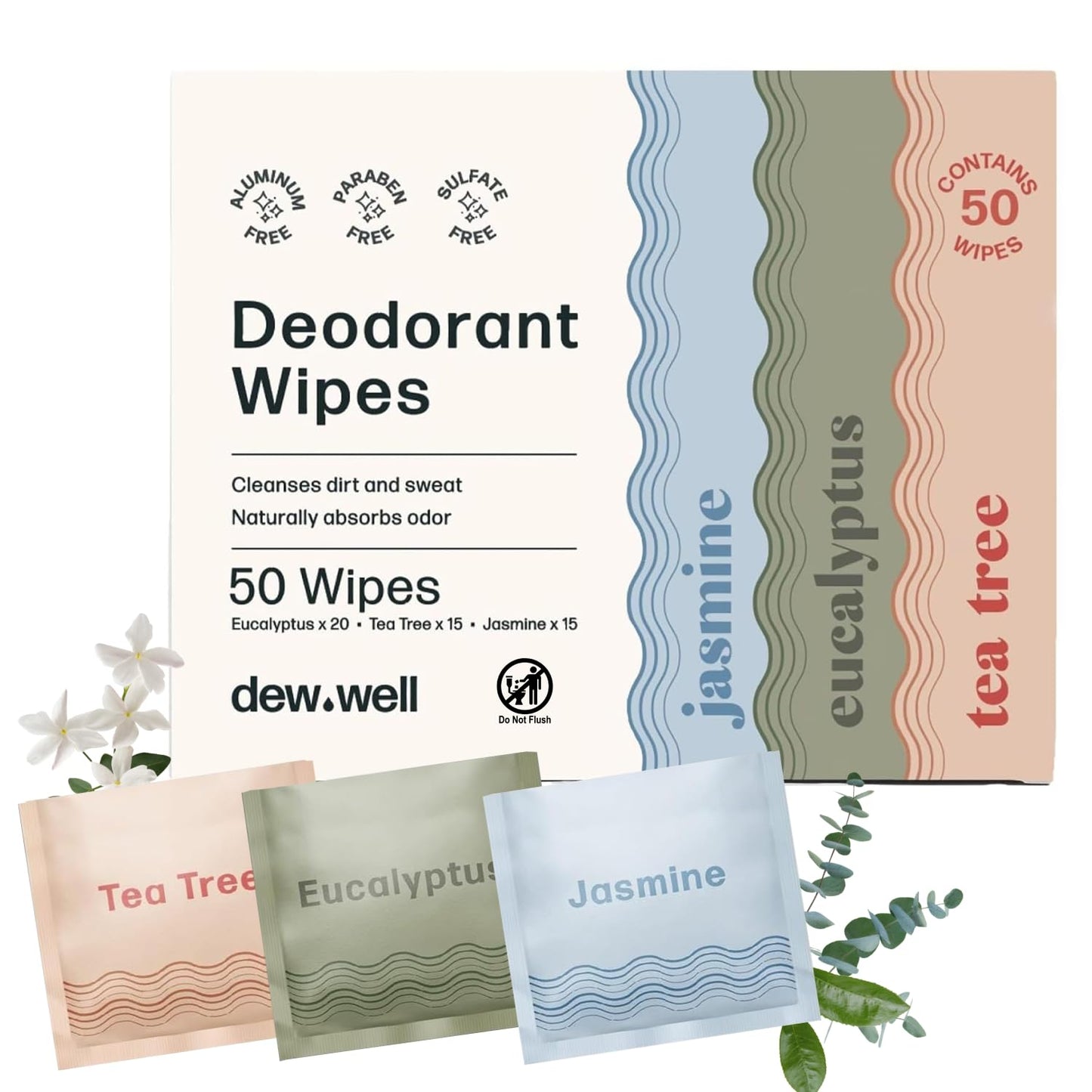 Dew Well Refreshing Deodorant Wipes, Refresh Body Deodorant Wipes, A Fresh Start When You’re On the Go, Aluminum, Paraben, and Sulfate Free, Variety Beauty and Personal Care Dew Well