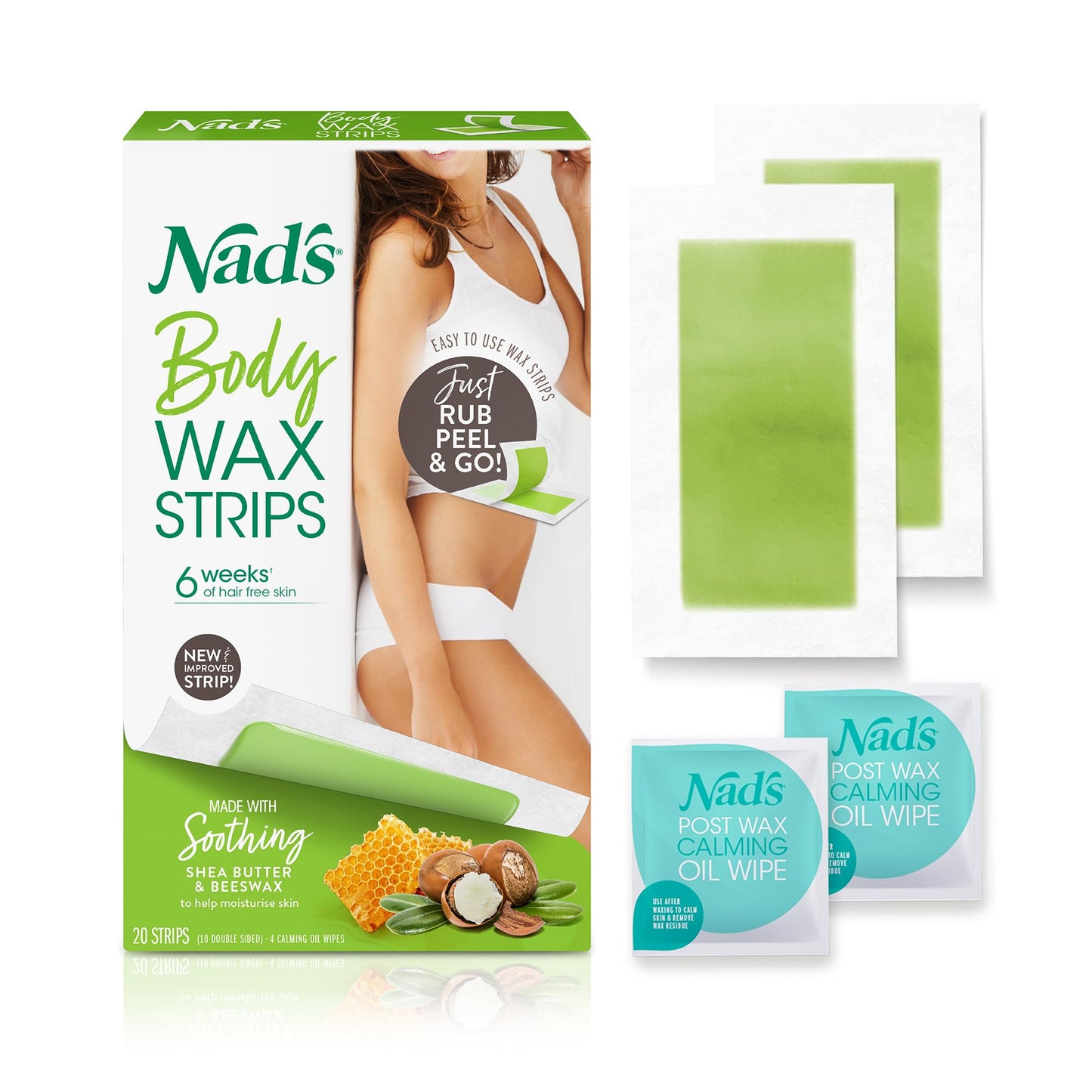 Nad's Body Wax Strips Hair Removal For Women All Skin Types, 20 Waxing Strips + 4 Calming Oil Wipes Beauty & Personal Care Nad's