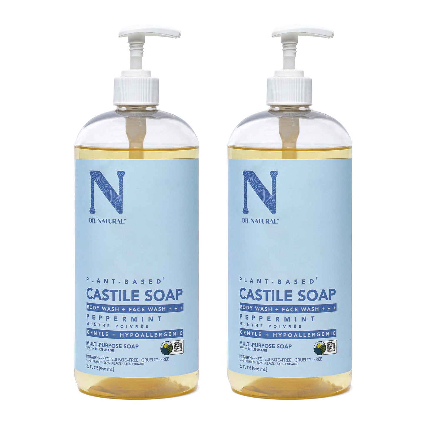 Castile Liquid Soap - Peppermint by Dr. Natural for Unisex - 32 oz Soap - Pack of 2 Beauty & Personal Care Dr. Natural