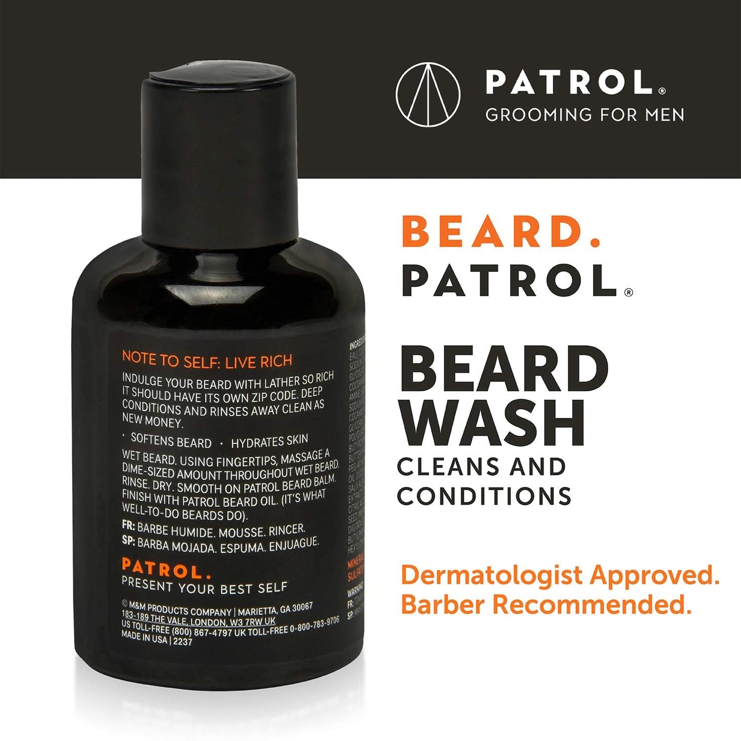 Bump Patrol Beard Patrol Beard Wash for Men - Natural Men's Facial Hair Shampoo & Conditioner in One, Sulfate-Free Mustache Cleanser and Moisturizing Beauty and Personal Care Bump Patrol