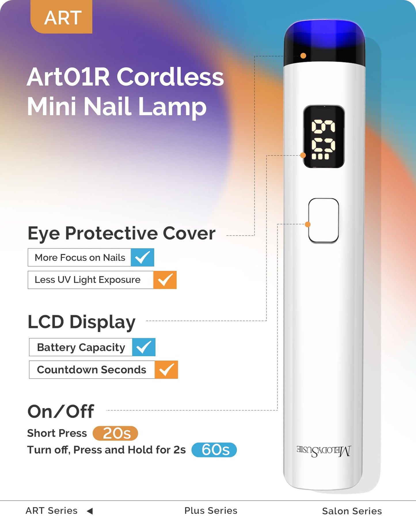 MelodySusie Handheld Cordless UV Nail Lamp with LCD Display & Eye-Protection Cover, P-Art01R Rechargeable Mini UV LED Light Flash Cures All Soft Gels Beauty and Personal Care MelodySusie
