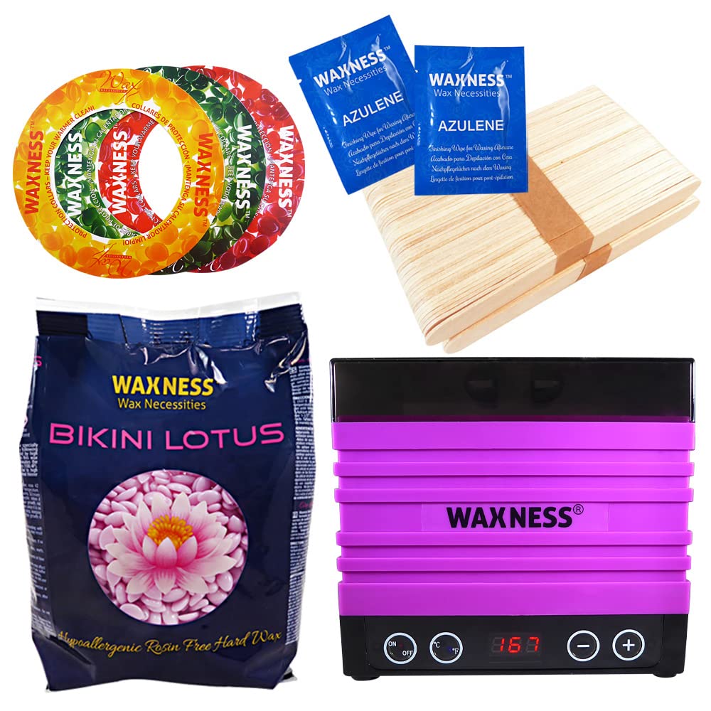 Waxness Bikini Lotus Stripless Waxing Kit with W-CUBE Digital Wax Heater, 0.8 lb (400 g) Hard Wax Beads - Rosin-Free Bikini Wax for Sensitive Areas Beauty and Personal Care Waxness