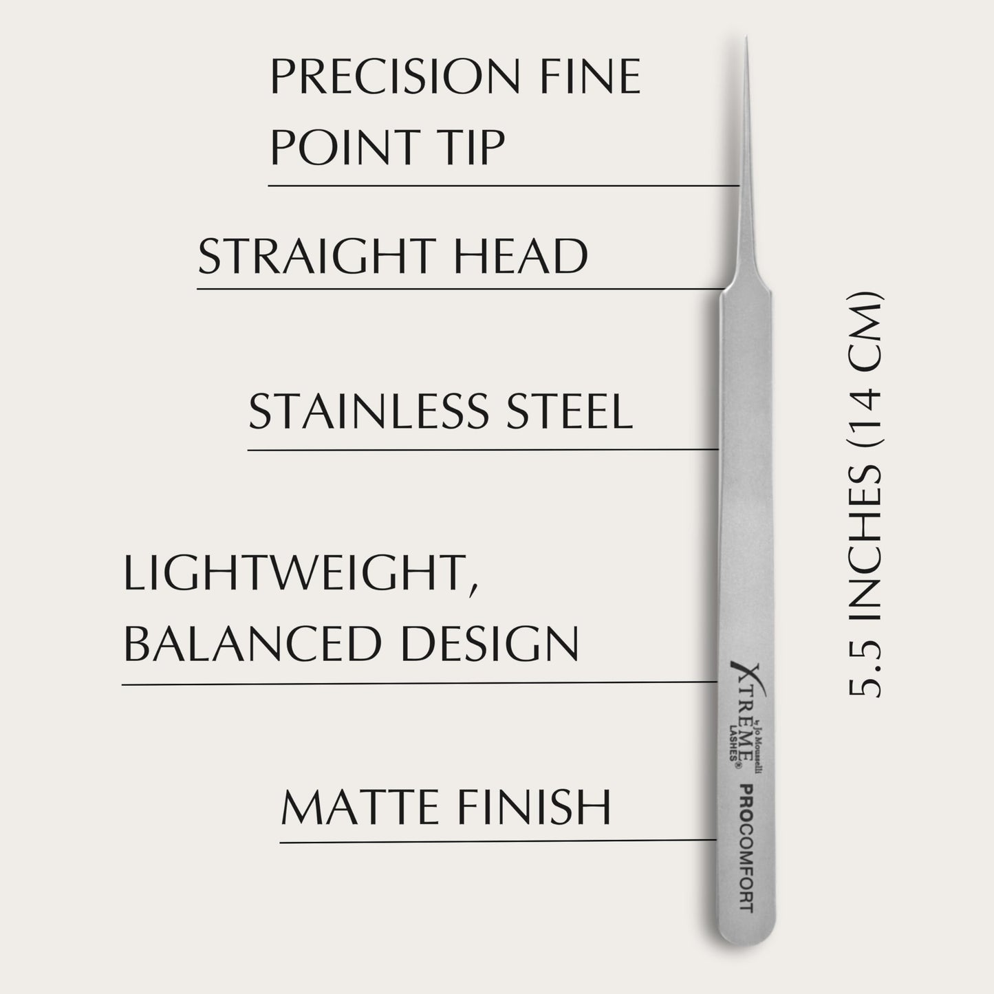Xtreme Lashes ProComfort Professional Straight Tweezer, 5.5 Inches (14 CM), Stainless Steel Precision Pickup & Placement Lash Tweezers, Ergonomic Beauty and Personal Care Xtreme Lashes