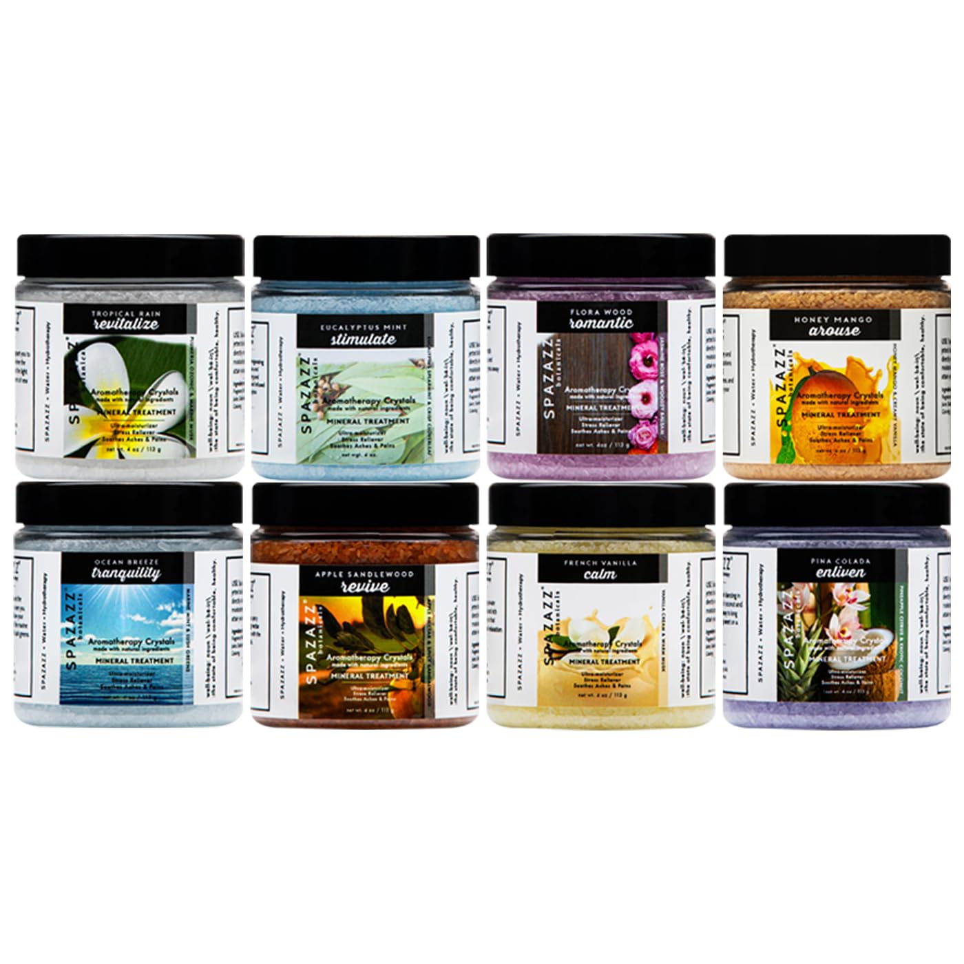 Hot Tub Aromatherapy Bath Salt 8-Pack Botanicals Bundle (4oz) - Apple Sandalwood, French Vanilla, Flora Wood, Ocean Breeze Pina Colada, Honey Beauty and Personal Care Spazazz