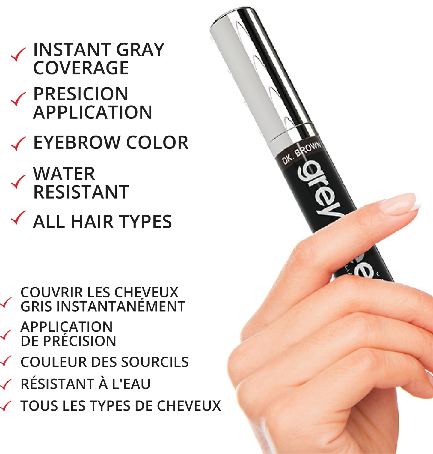 Greyfree Hair Mascara Root Touch-Up for Gray Hair | Precision Hairline Concealer for Brows & Beard (LIGHT BROWN) Beauty & Personal Care Greyfree