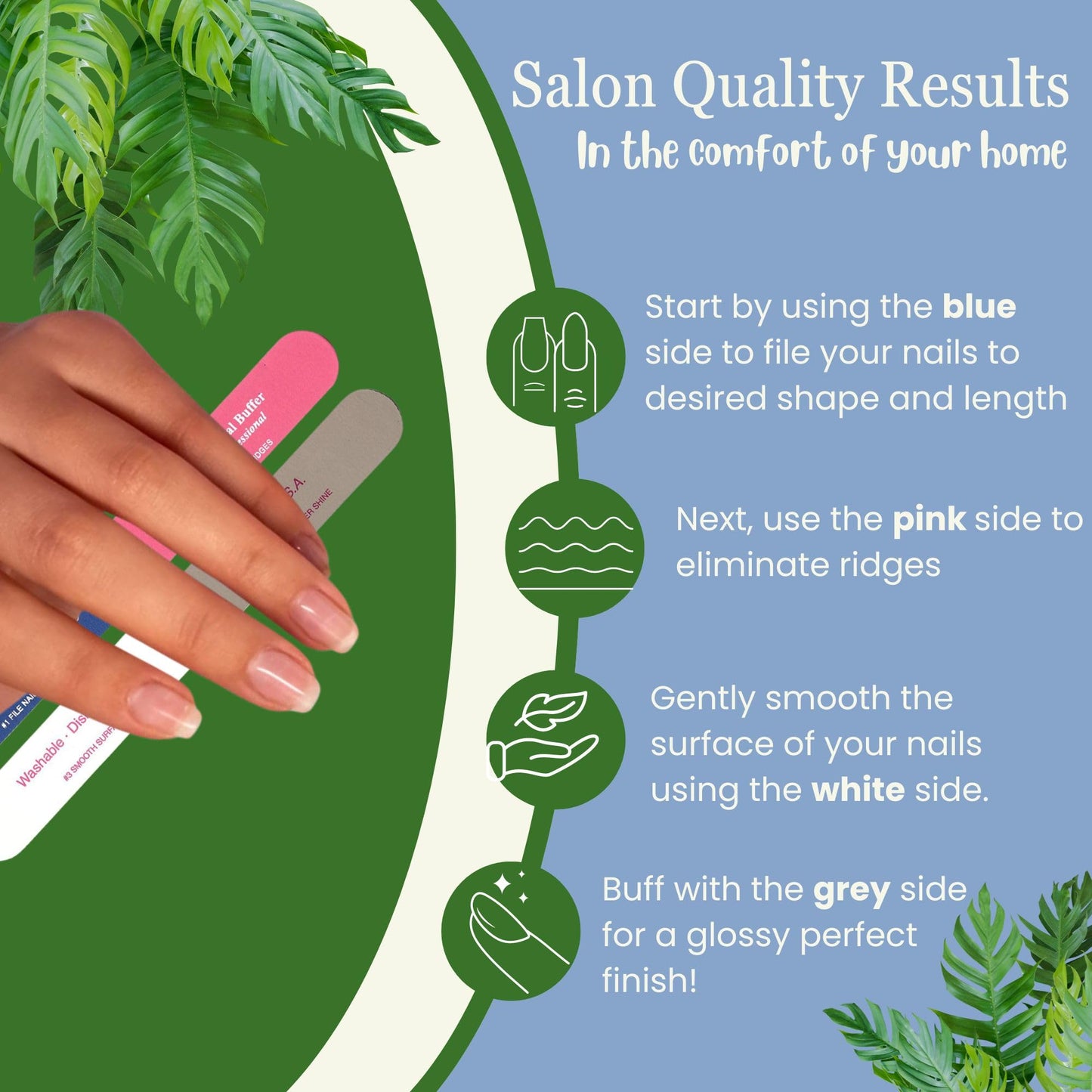 Tropical Shine Colossal 4-Way Blue-Pink Buffer - Professional Nail File & Buffer for Shaping, Smoothing, and Polishing Nails - Compact and Portable Beauty & Personal Care Tropical Shine