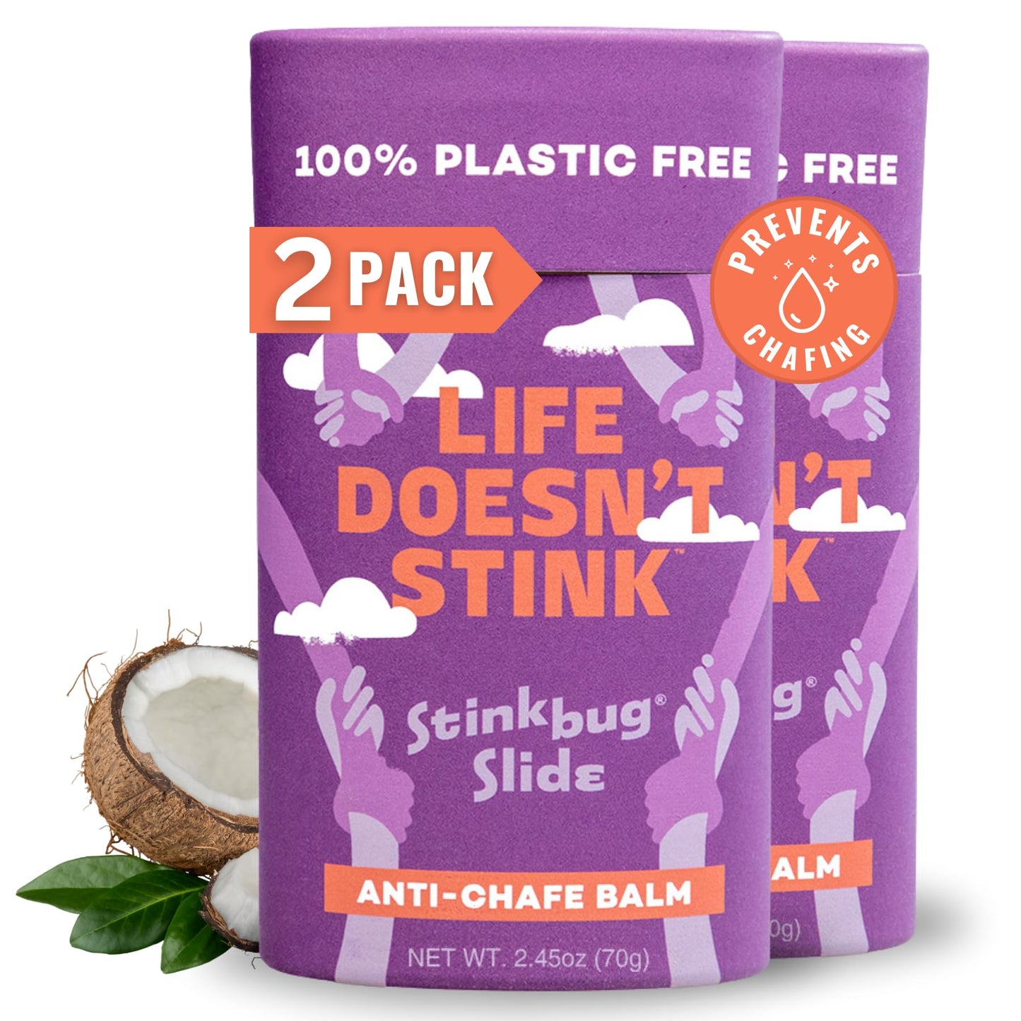 Stinkbug Naturals Organic Plastic Free Anti-Chafe Balm Stick, 100% Natural Ingredients, Aluminum Free Packaging, 2.45 Ounce Pack of 2 Beauty and Personal Care Stinkbug