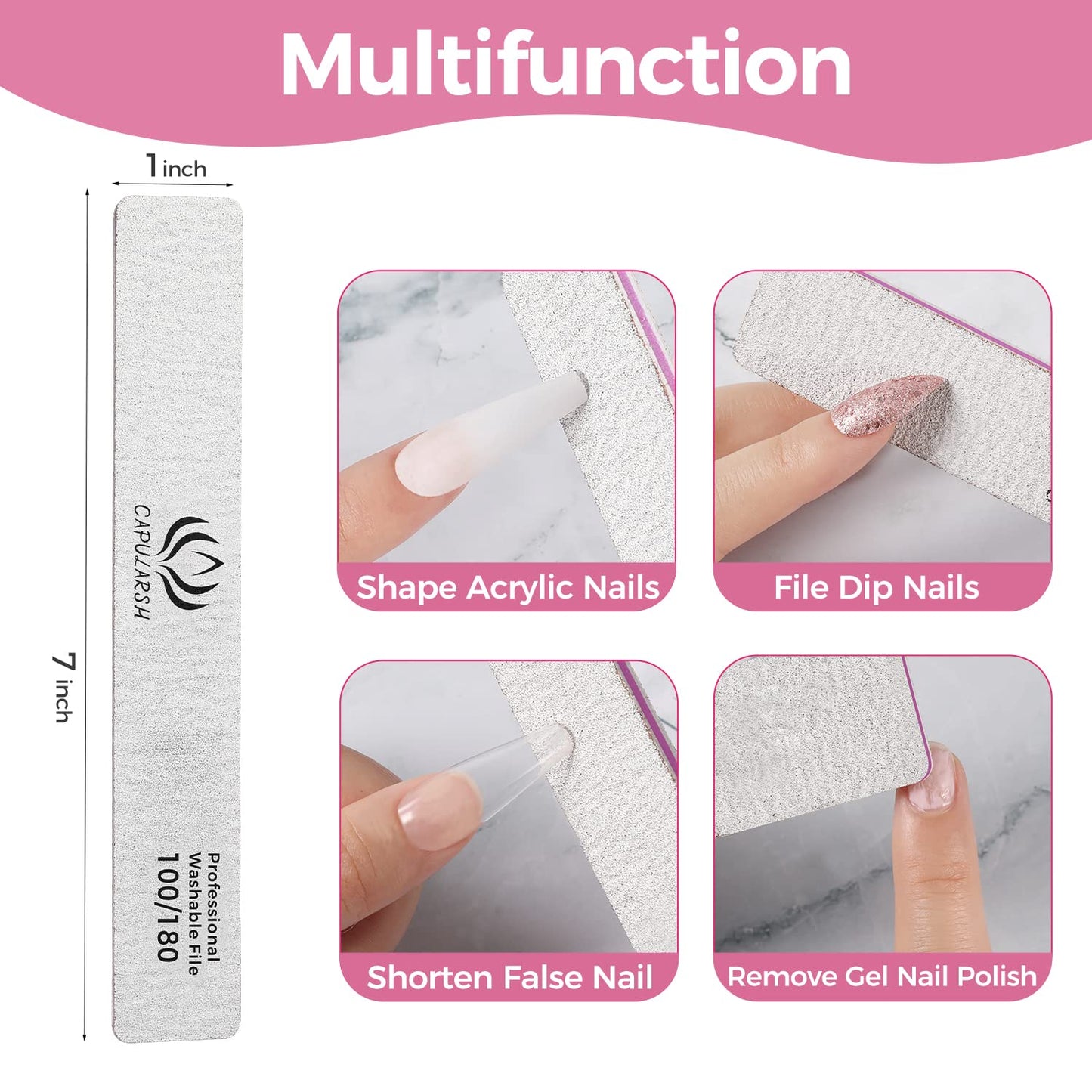 18pcs Nail File for Acrylic Nails - Capularsh 100/180 Grit Professional Double Side Emery Boards, Reusable Coarse Nail File for Acrylic Gel Dip False Beauty & Personal Care Capularsh