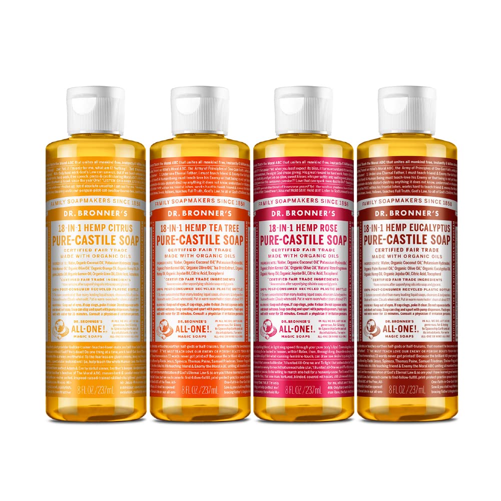 Dr. Bronner's - Pure-Castile Liquid Soap Variety Pack - Citrus, Tea Tree, Rose, & Eucalyptus, Made with Organic Oils, 18-in-1 Uses: Face, Body, Hair Beauty & Personal Care Dr. Bronner's