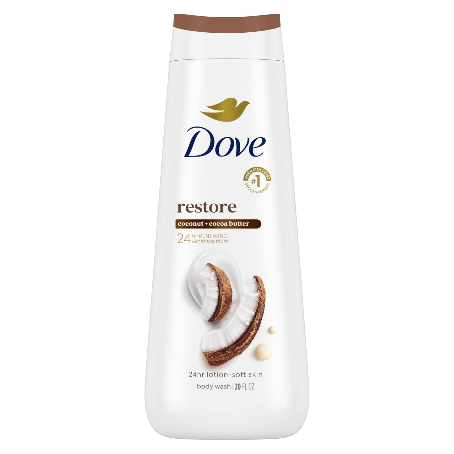 Dove Body Wash Restore Coconut & Cocoa Butter for 24hr Lotion-Soft Skin Moisturizing Skin Cleanser with No Sulfates No Parabens 20 oz Beauty & Personal Care Dove