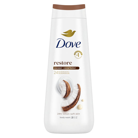 Dove Body Wash Restore Coconut & Cocoa Butter for 24hr Lotion-Soft Skin Moisturizing Skin Cleanser with No Sulfates No Parabens 20 oz Beauty & Personal Care Dove